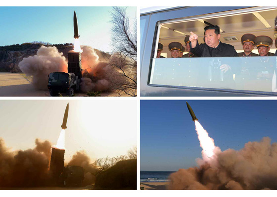 경애하는 김정은동지께서 신형전술유도무기시험발사를 참관하시였다
